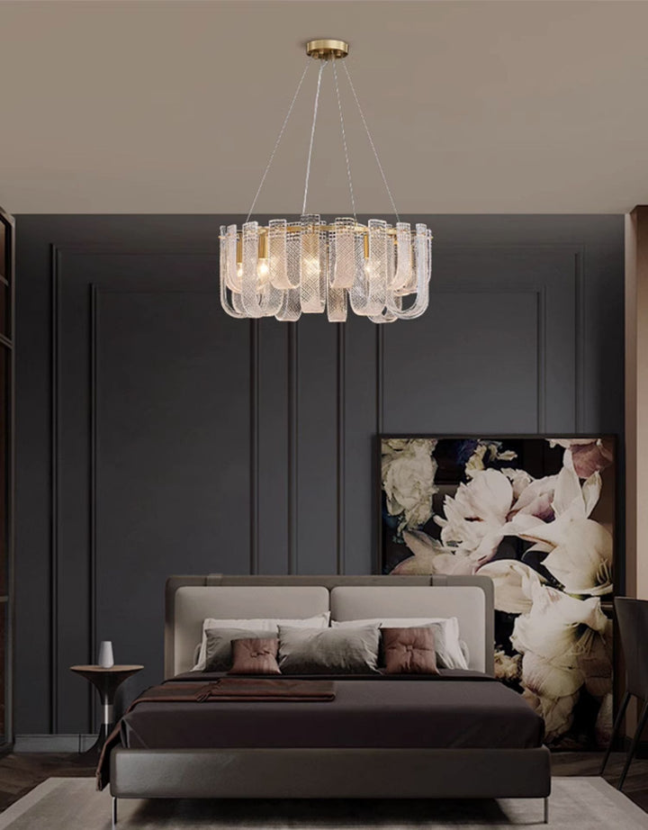 Sovina Chandelier – Modern Glass Brass Light for Dining Table