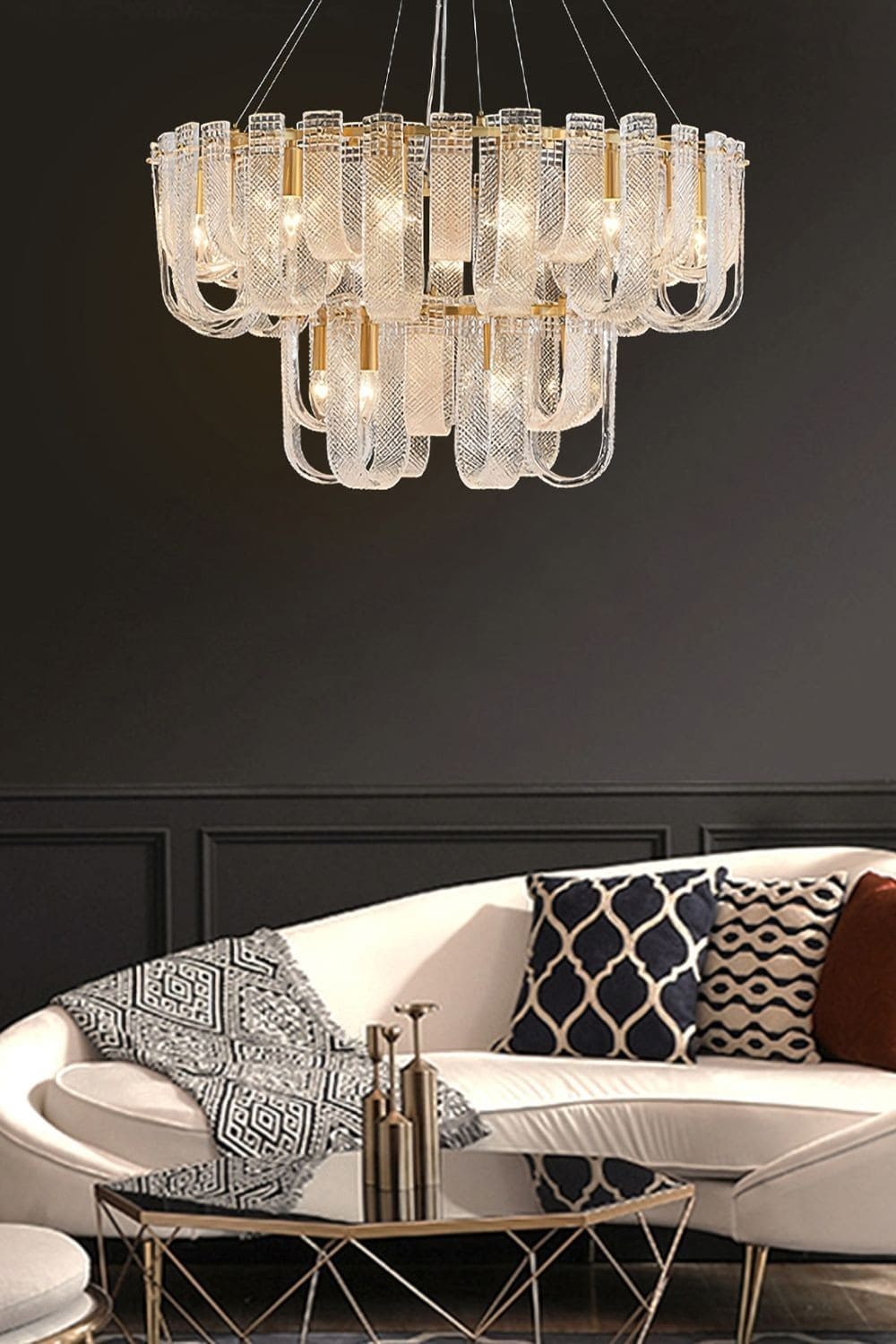 Sovina Chandelier – Modern Glass Brass Light for Dining Table