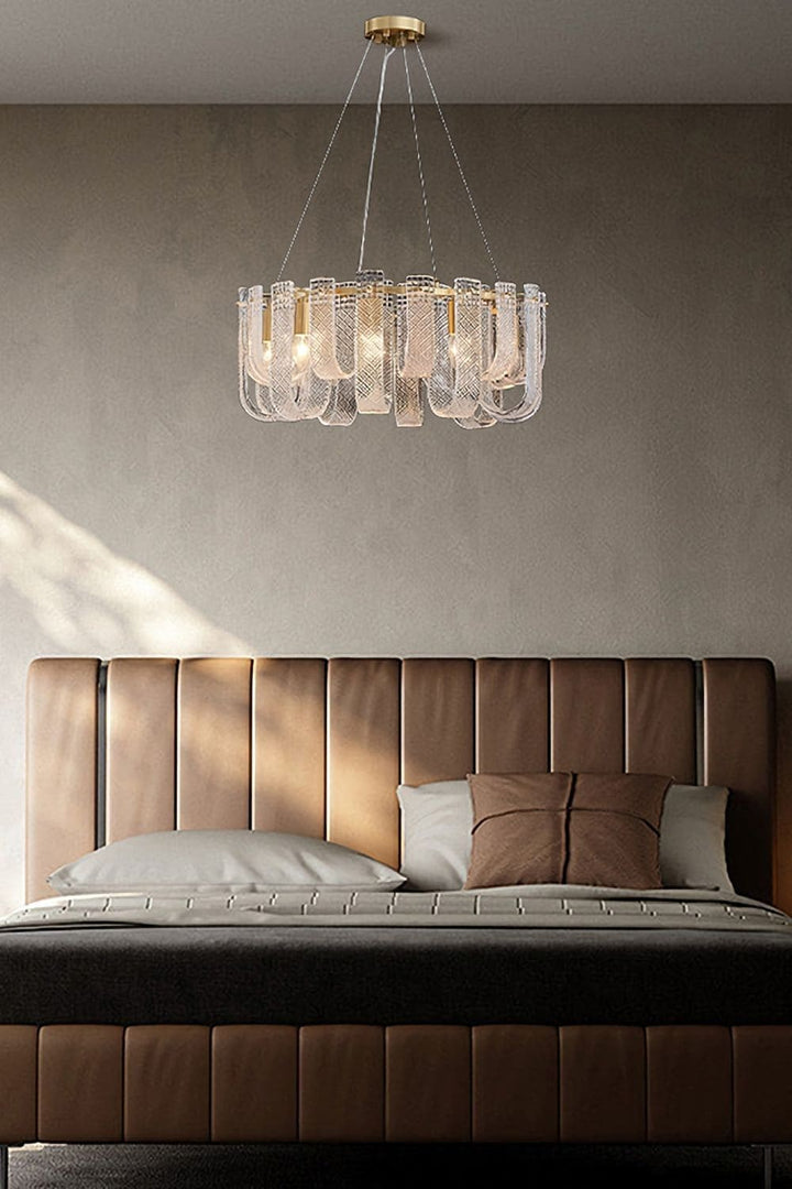 Sovina Chandelier – Modern Glass Brass Light for Dining Table