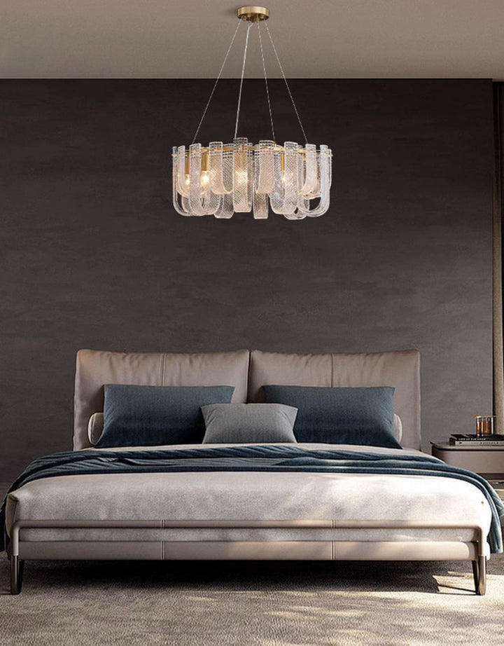 Sovina Chandelier – Modern Glass Brass Light for Dining Table