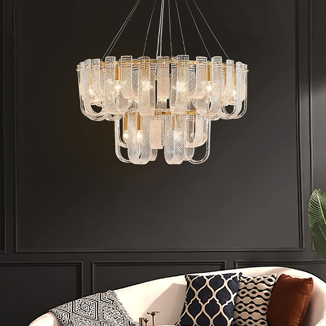 Sovina Chandelier – Modern Glass Brass Light for Dining Table
