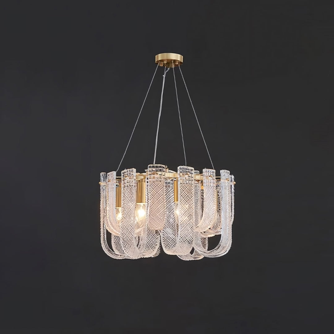 Sovina Chandelier – Modern Glass Brass Light for Dining Table