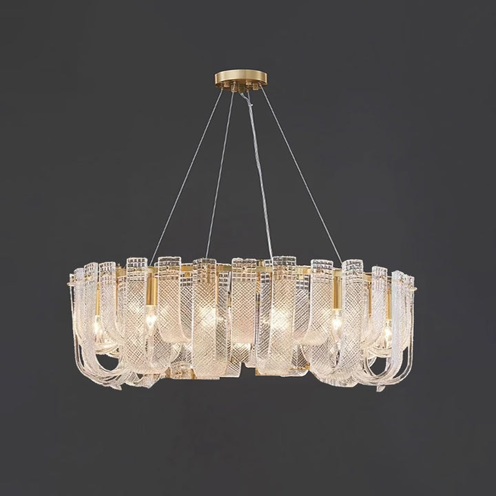 Sovina Chandelier – Modern Glass Brass Light for Dining Table