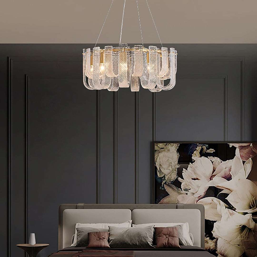 Sovina Chandelier – Modern Glass Brass Light for Dining Table