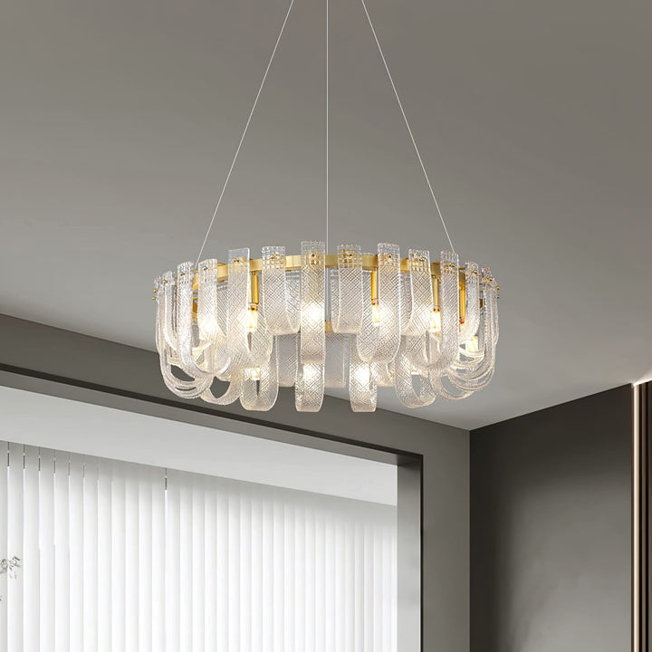 Sovina Chandelier – Modern Glass Brass Light for Dining Table