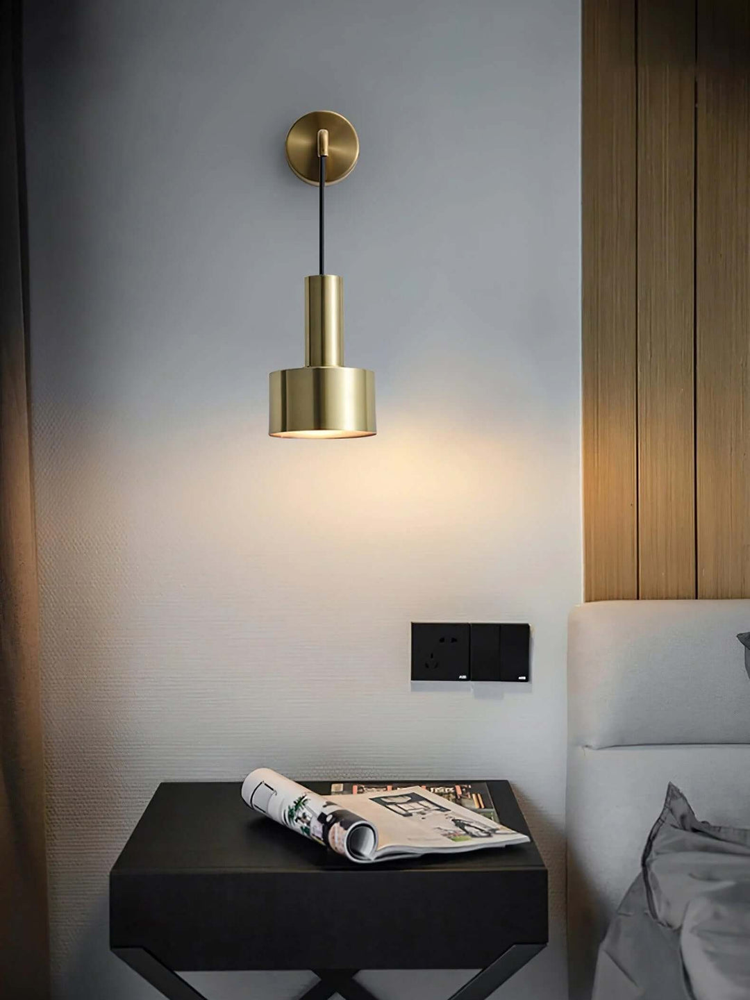Sovinel Wall Lamp – Nordic Minimalist Brass Bedroom Light