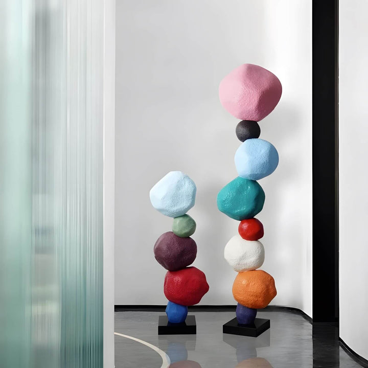 Colorful stacked stone resin sculpture for modern living room decoration, Art Deco decorative ornament.
