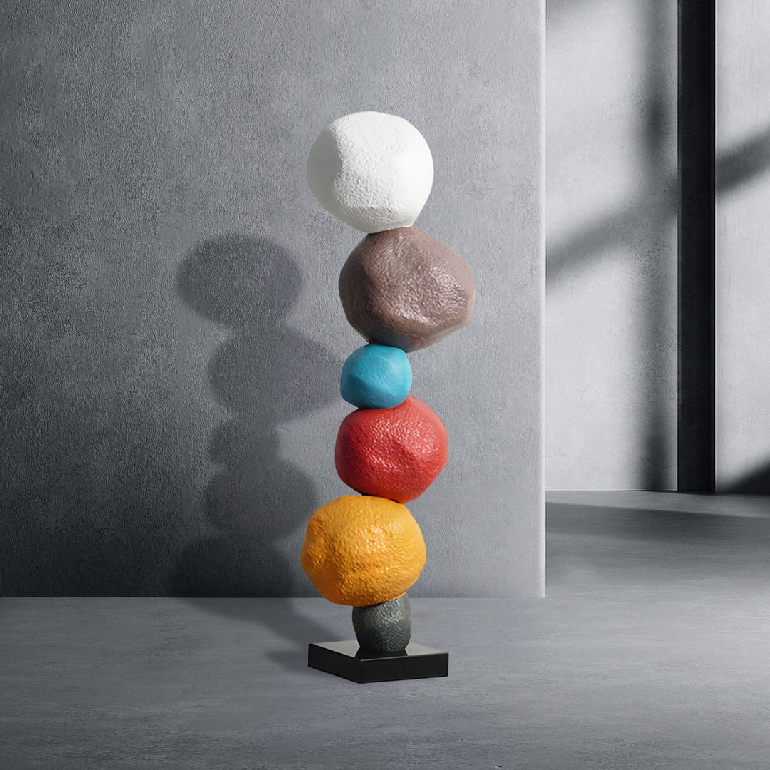 Colorful stacked stone resin sculpture, a striking Art Deco decorative ornament for living room decor.