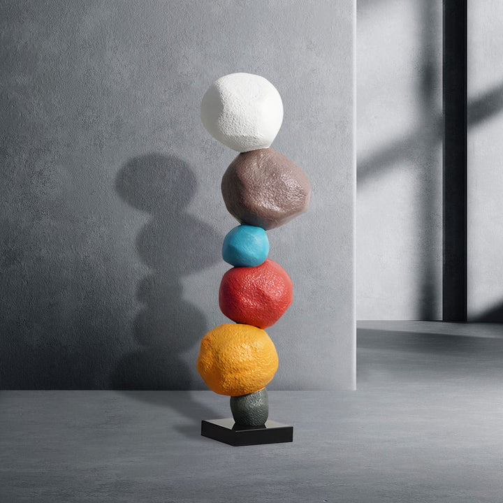 Colorful stacked stone resin sculpture, a striking Art Deco decorative ornament for living room decor.