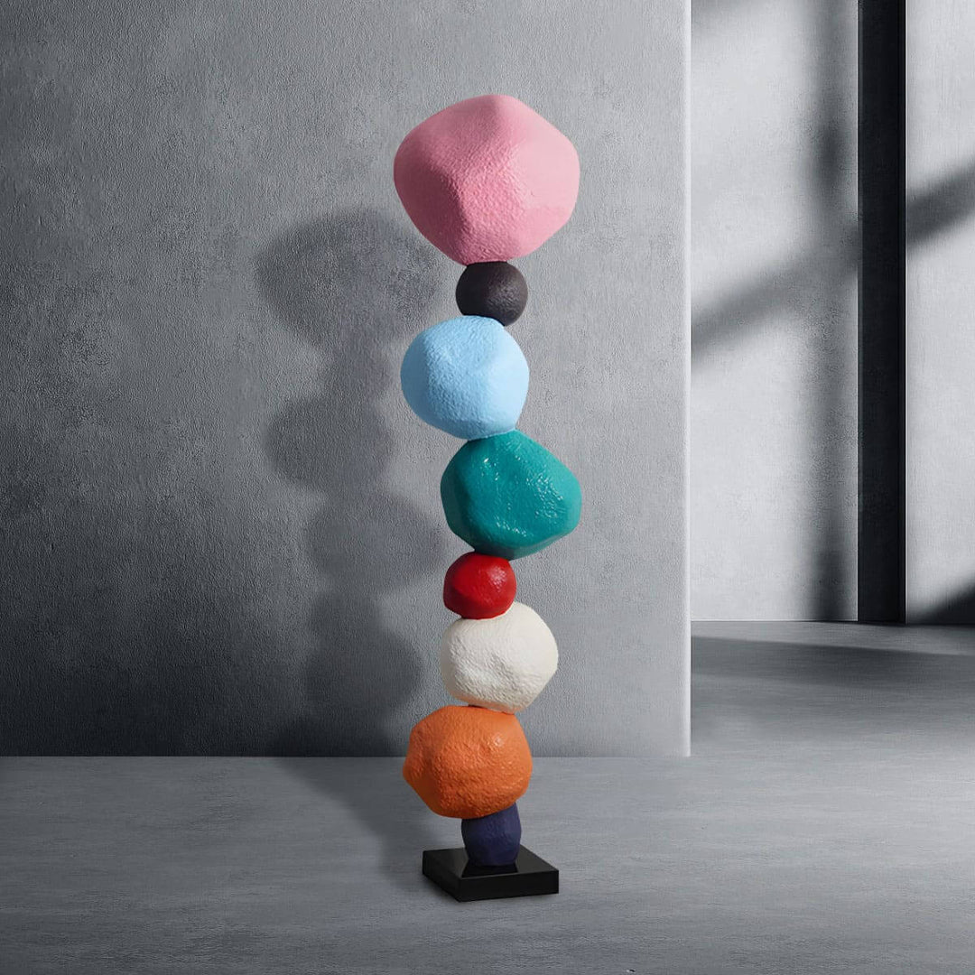 Colorful resin sculpture stacked in a unique design, perfect for modern living room decorations and Art Deco style.