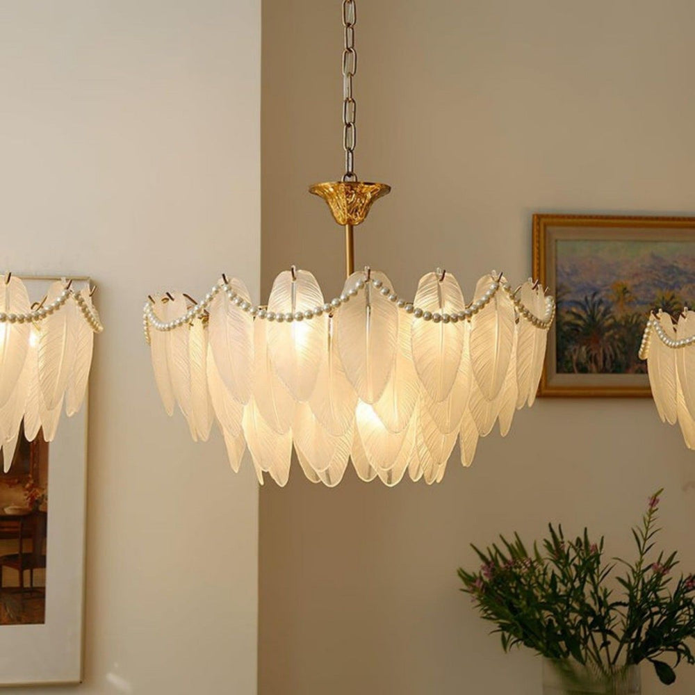 Staklo Chandelier – Brass pearls Glass Light for Living Room