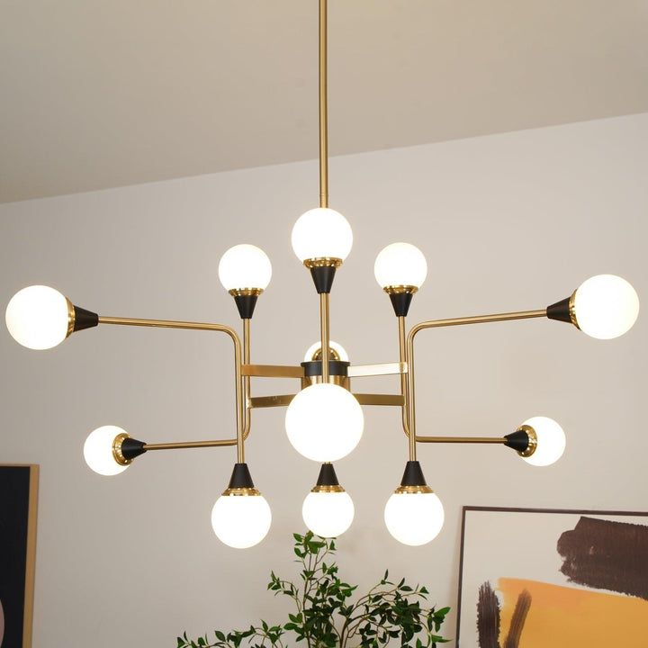 Stilnovo Chandelier | Mid-Century Modern Brass & Glass Design | Vinlighting | Vinlighting