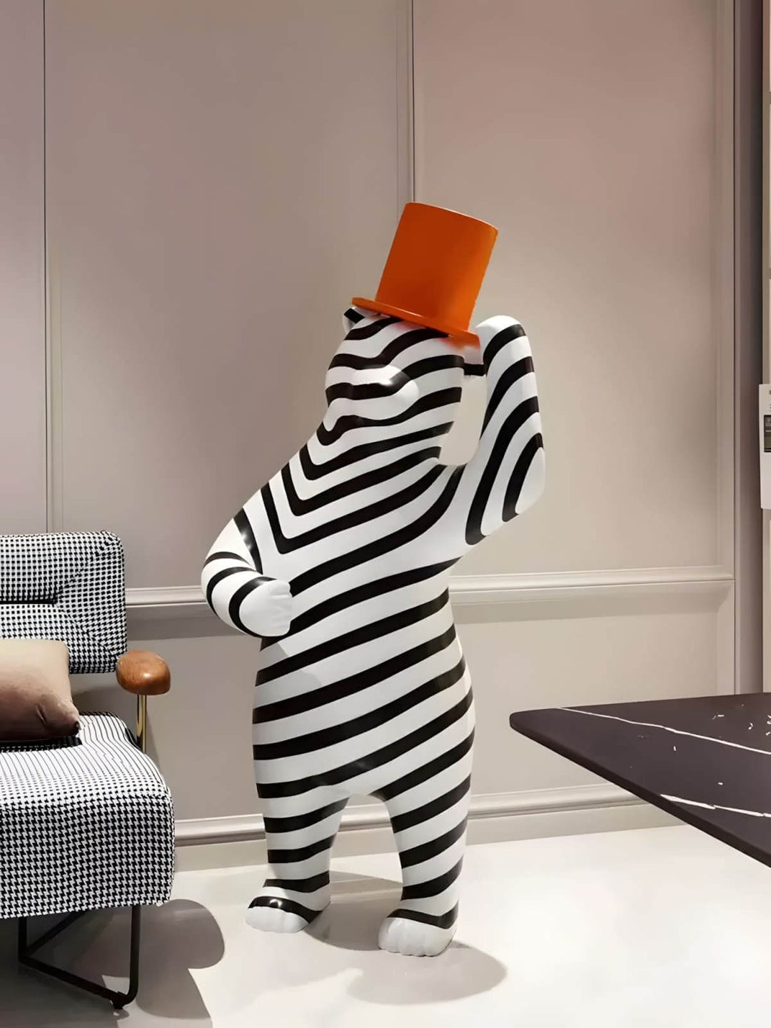 Striped Bear Sculptural – Living Room Decorative Sculpture Piece