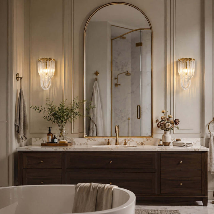 Sylora Modern Gold Clear Glass Wall Sconce for Bedroom &amp; Hallway