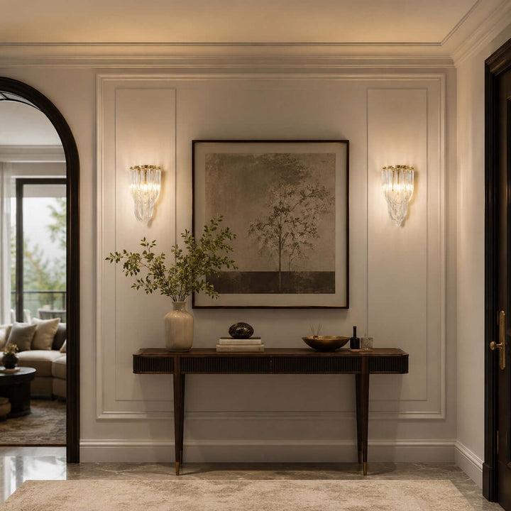 Sylora Modern Gold Clear Glass Wall Sconce for Bedroom &amp; Hallway