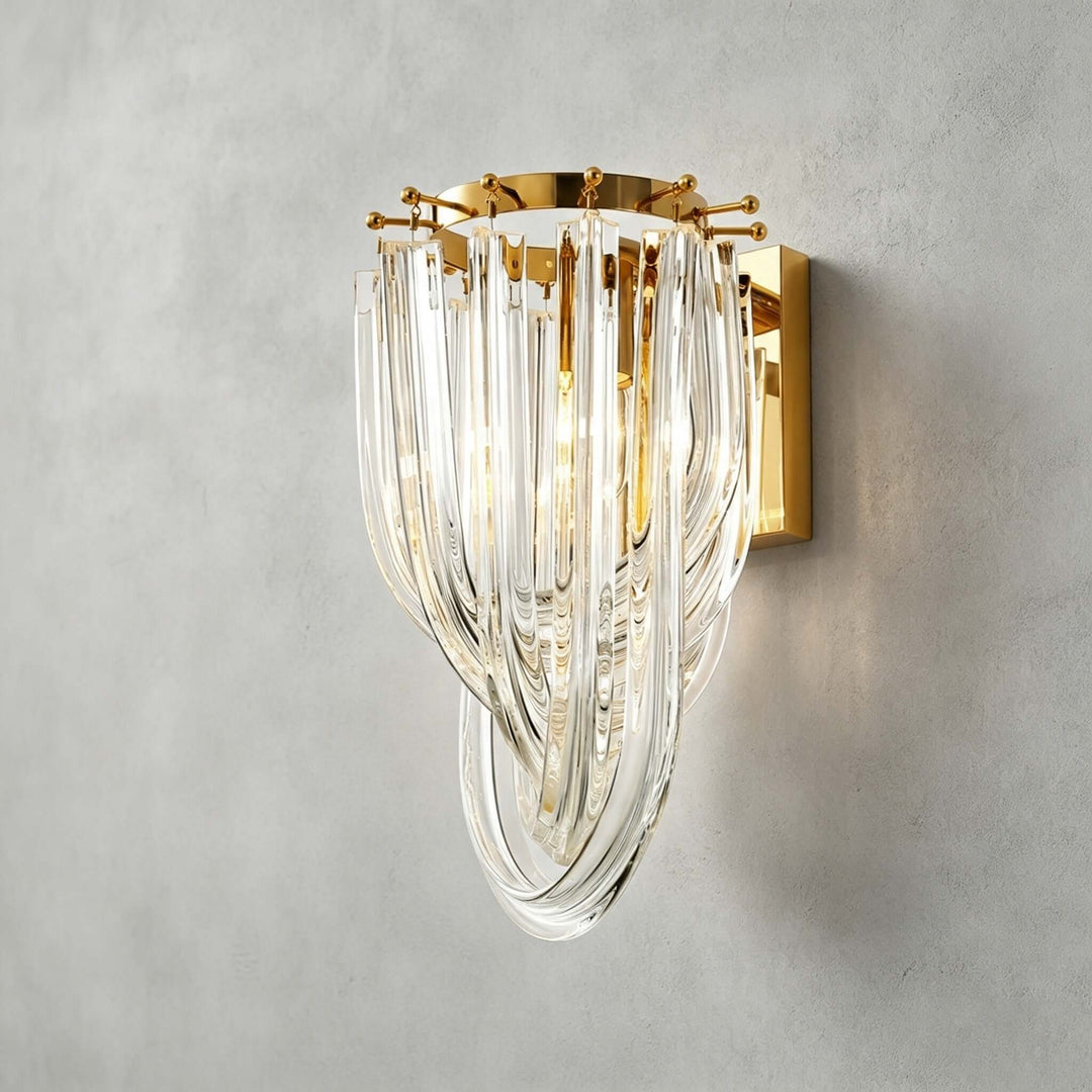 Sylora Modern Gold Clear Glass Wall Sconce for Bedroom &amp; Hallway