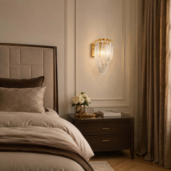 Sylora Modern Gold Clear Glass Wall Sconce for Bedroom &amp; Hallway