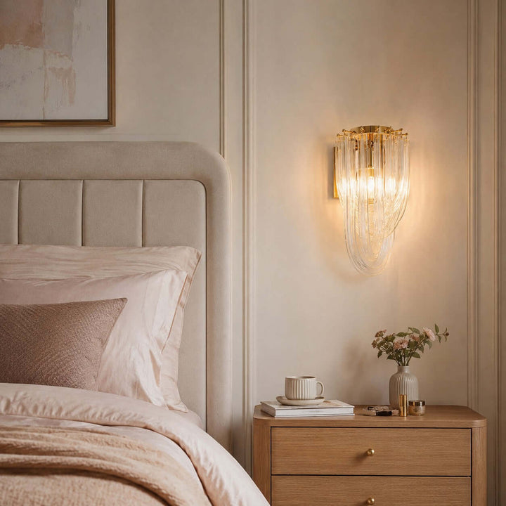 Sylora Modern Gold Clear Glass Wall Sconce for Bedroom &amp; Hallway