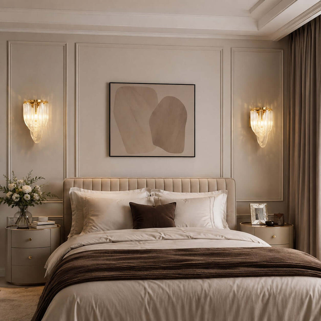 Sylora Modern Gold Clear Glass Wall Sconce for Bedroom &amp; Hallway