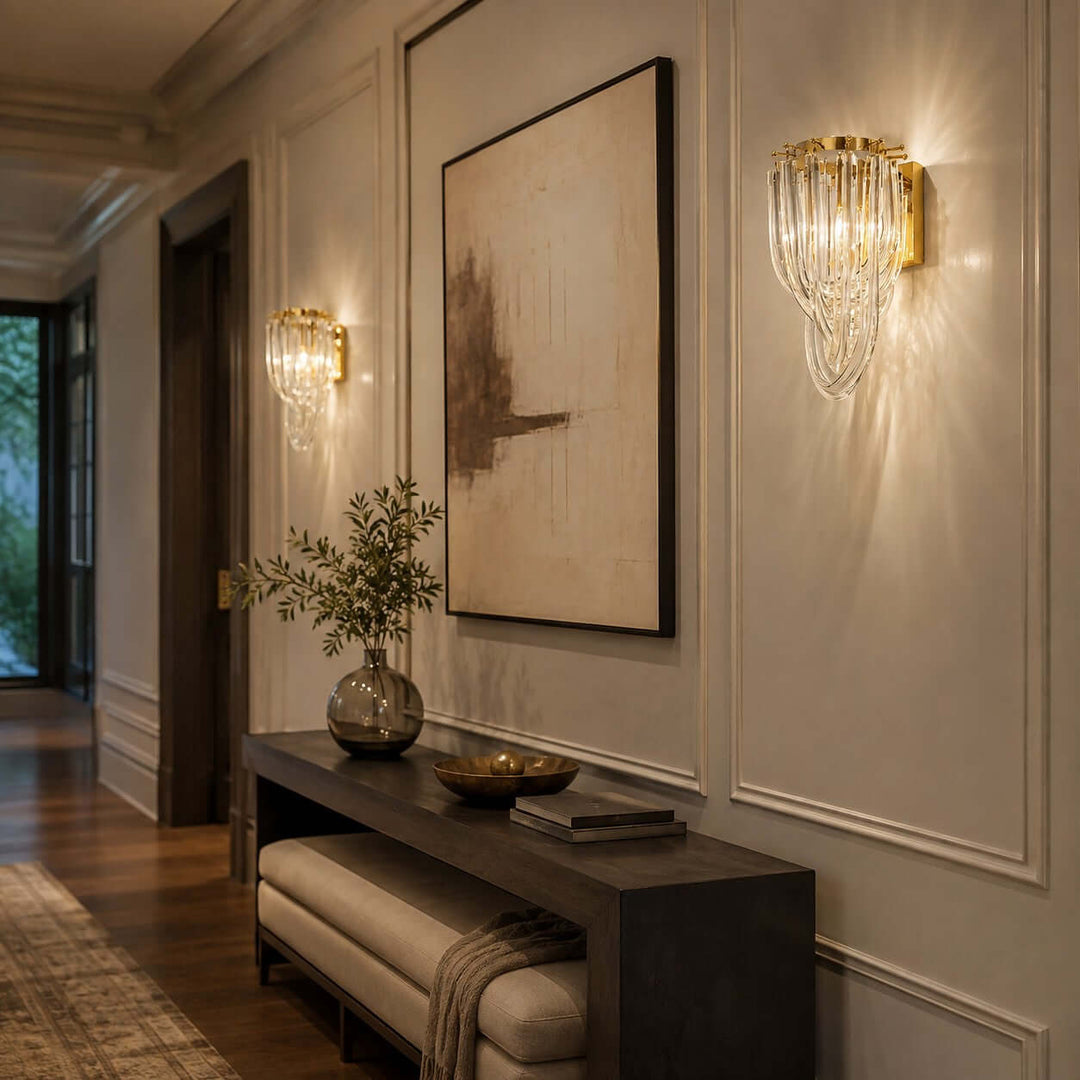 Sylora Modern Gold Clear Glass Wall Sconce for Bedroom &amp; Hallway