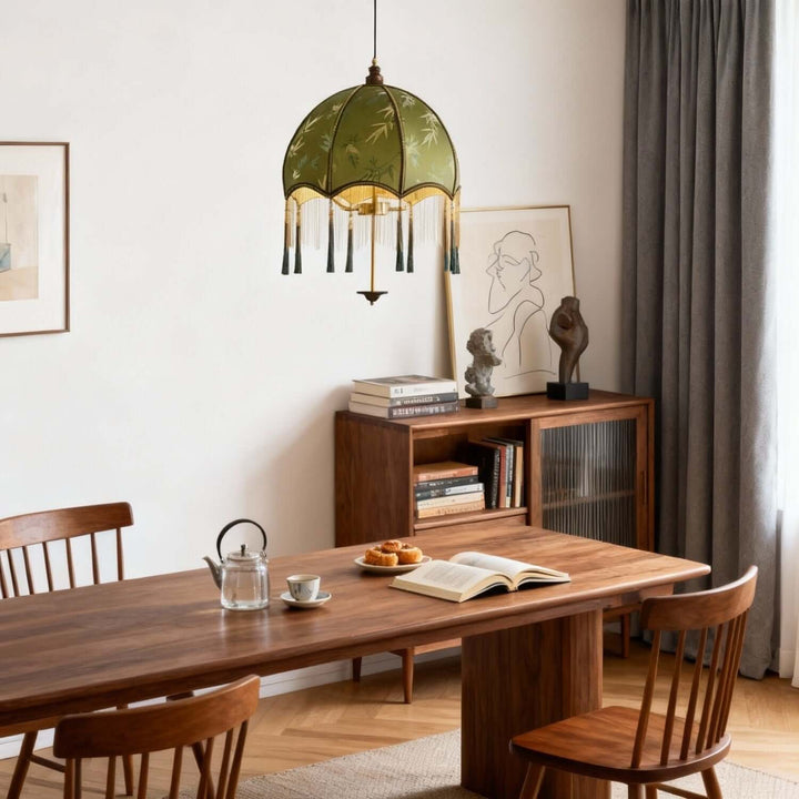 Taluno Pendant Lamp – French Retro Green Fabric Light