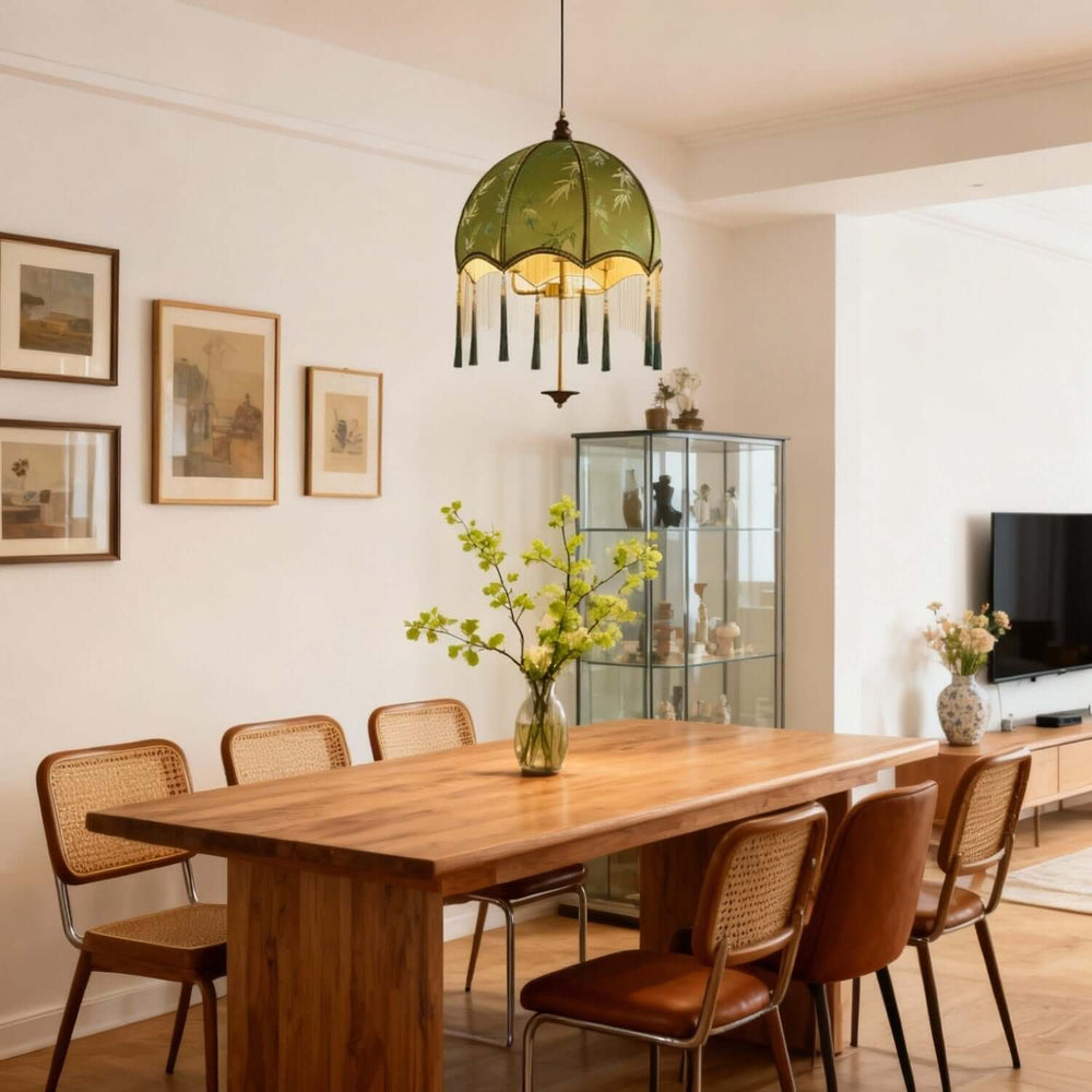 Taluno Pendant Lamp – French Retro Green Fabric Light
