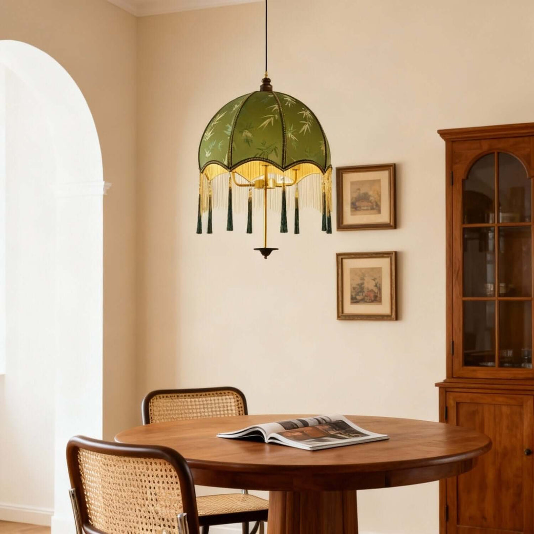 Taluno Pendant Lamp – French Retro Green Fabric Light