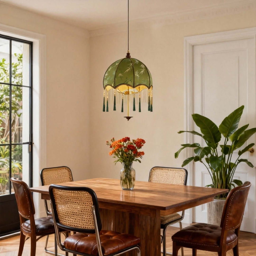 Taluno Pendant Lamp – French Retro Green Fabric Light