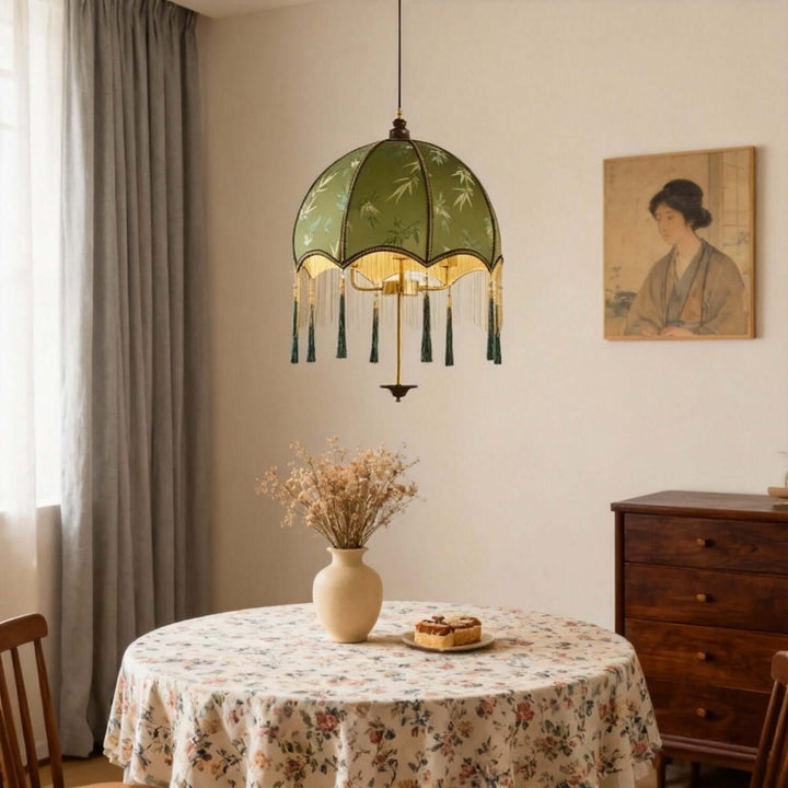 Taluno Pendant Lamp – French Retro Green Fabric Light