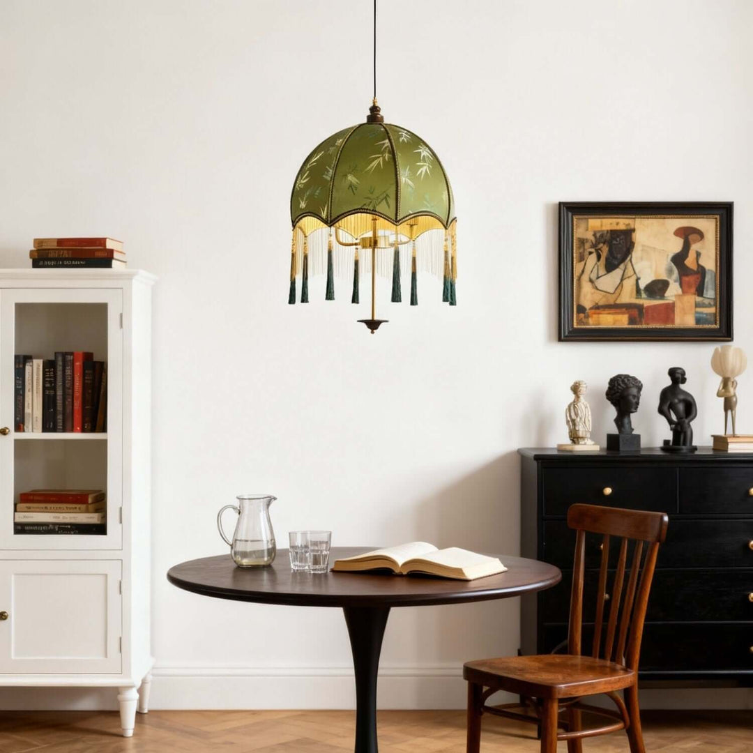 Taluno Pendant Lamp – French Retro Green Fabric Light