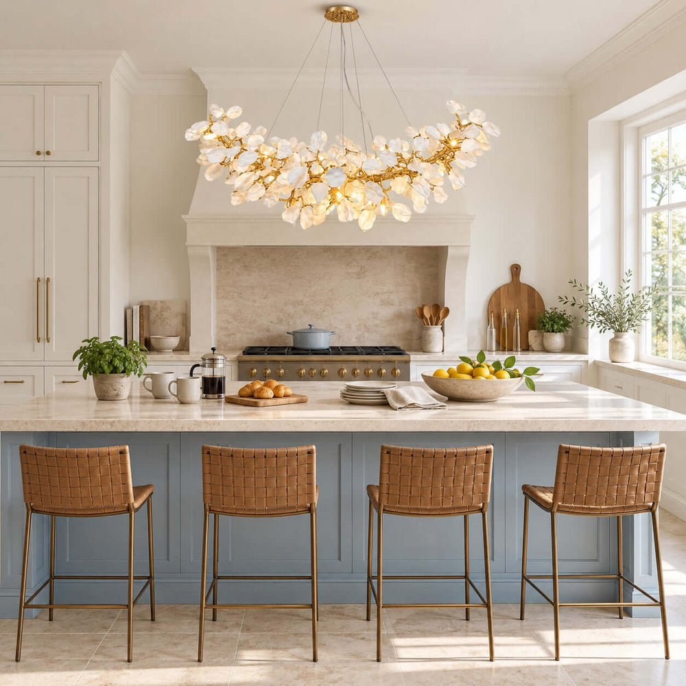 Talveris Linear Chandelier for Dining Rooms in Gold and Ceramic