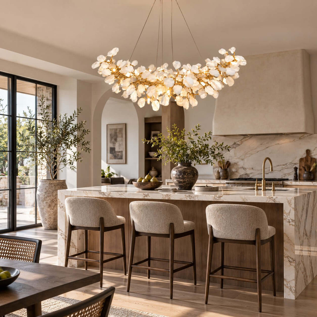 Talveris Linear Chandelier for Dining Rooms in Gold and Ceramic