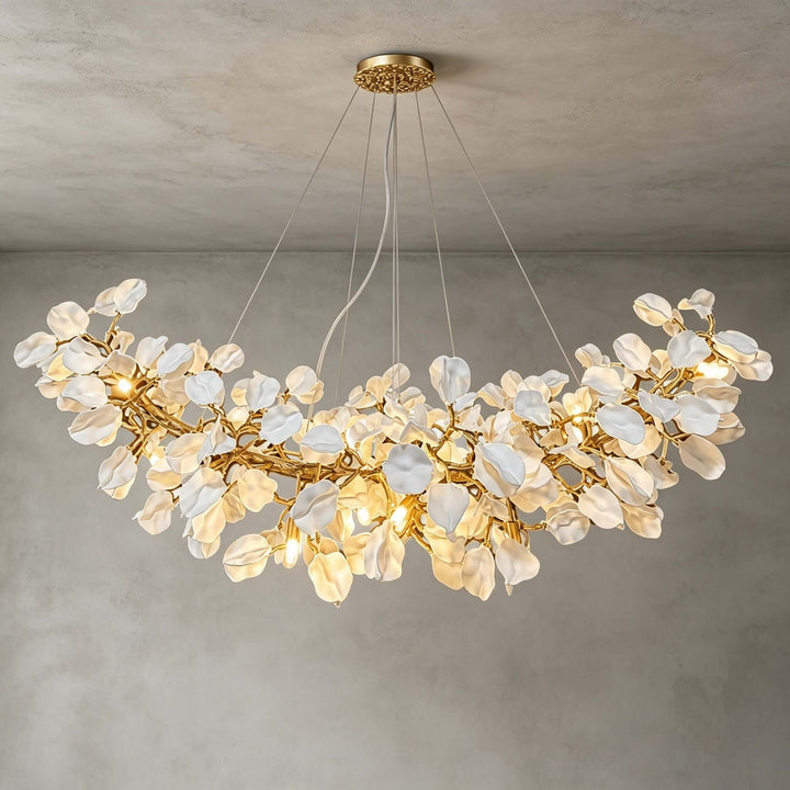 Talveris Linear Chandelier for Dining Rooms in Gold and Ceramic