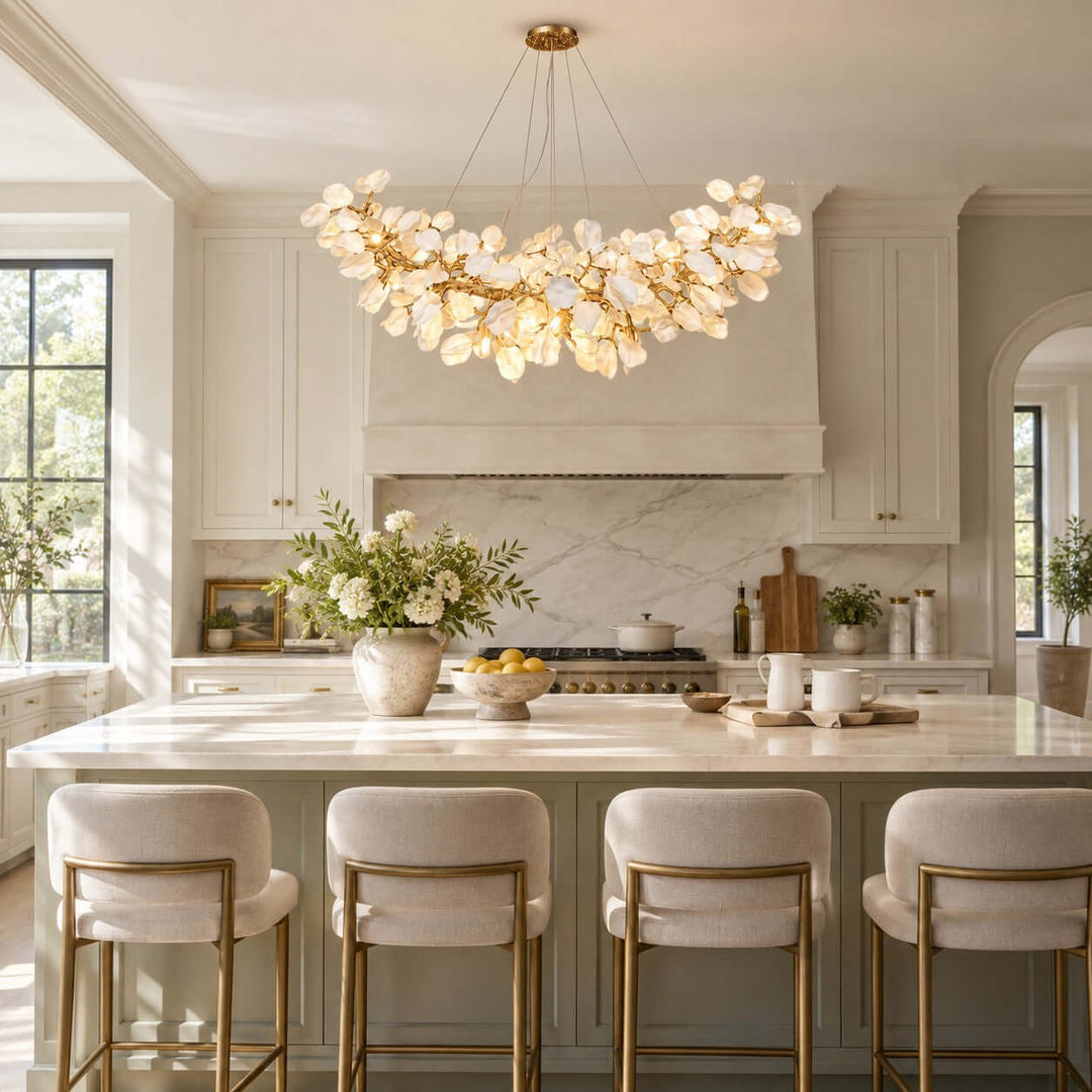 Talveris Linear Chandelier for Dining Rooms in Gold and Ceramic