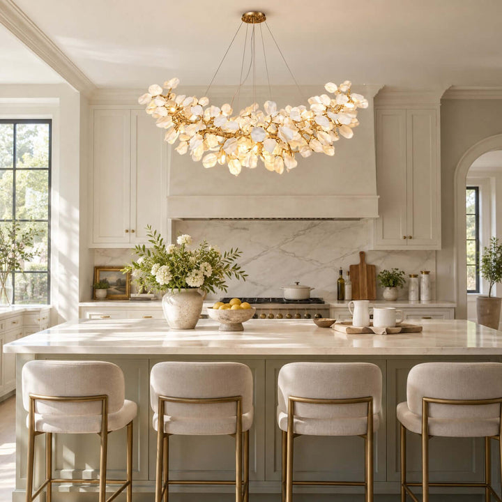 Talveris Linear Chandelier for Dining Rooms in Gold and Ceramic