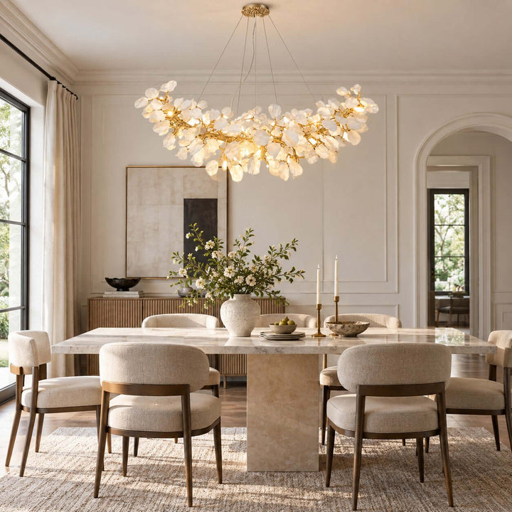 Talveris Linear Chandelier for Dining Rooms in Gold and Ceramic