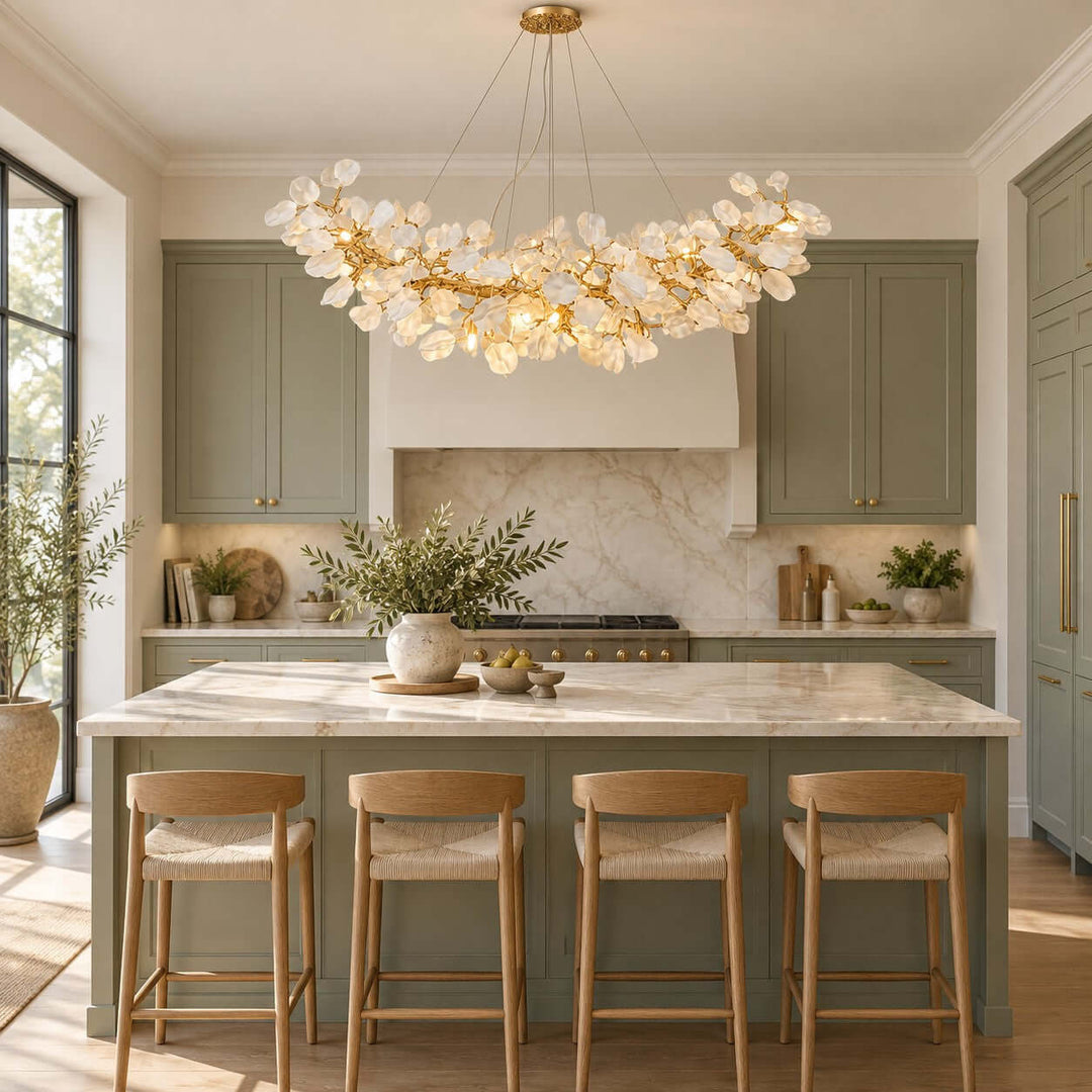 Talveris Linear Chandelier for Dining Rooms in Gold and Ceramic