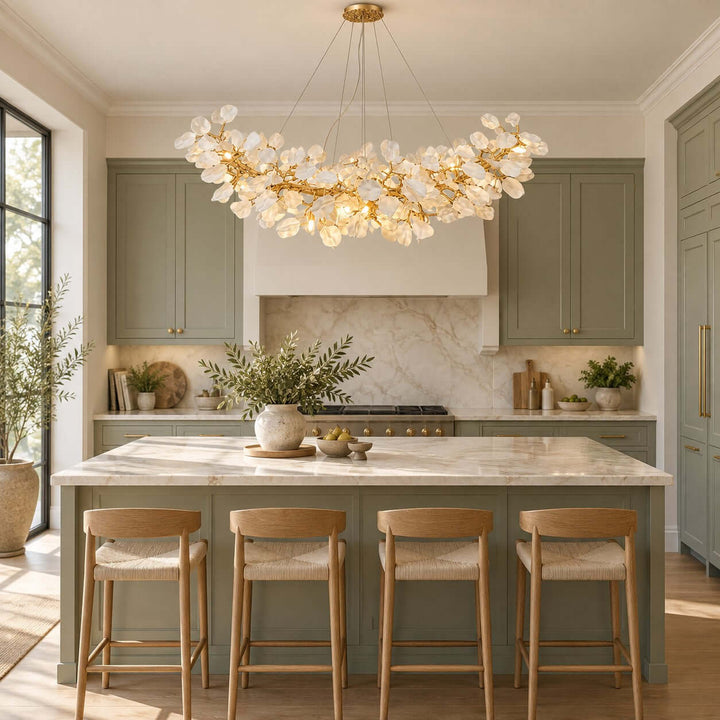Talveris Linear Chandelier for Dining Rooms in Gold and Ceramic