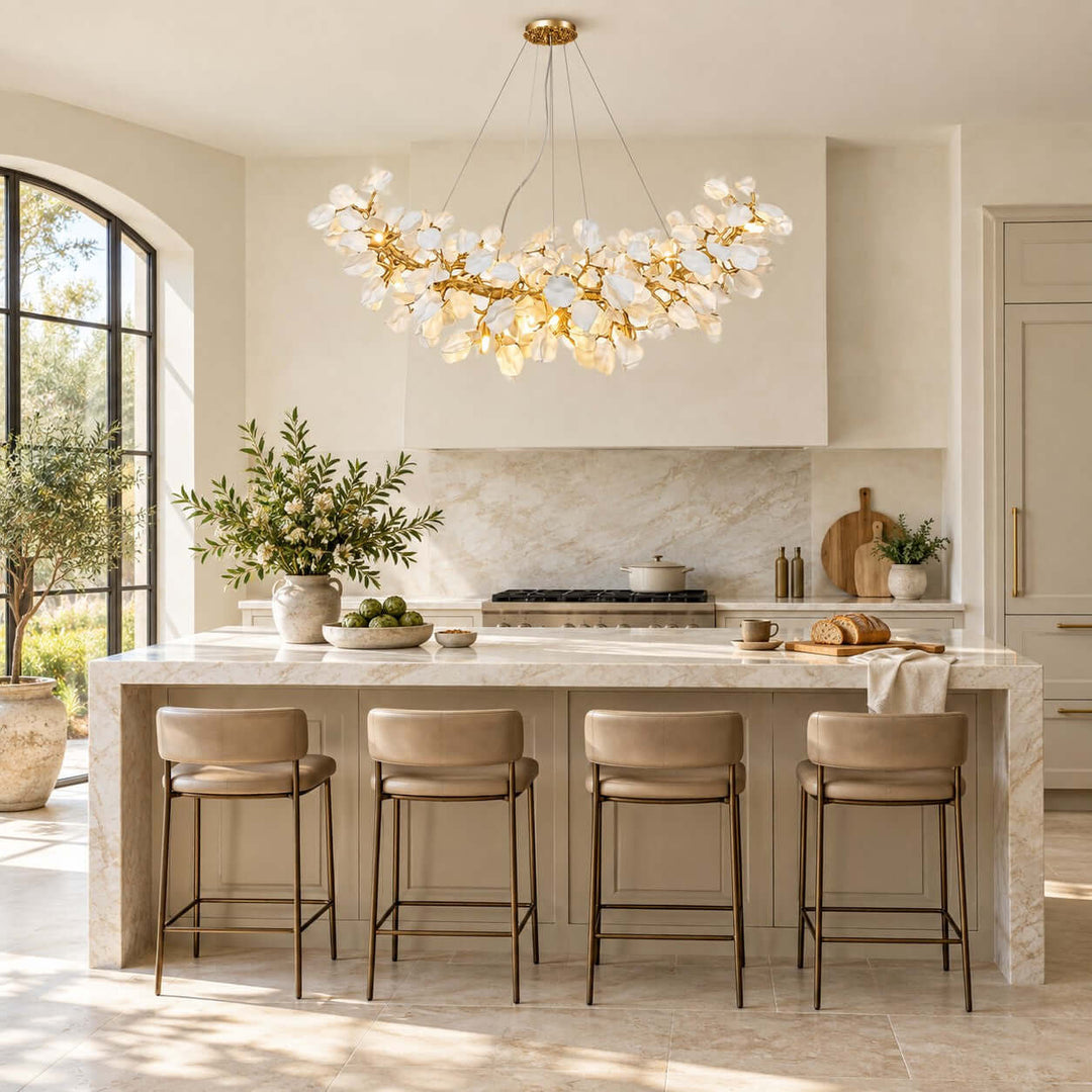 Talveris Linear Chandelier for Dining Rooms in Gold and Ceramic