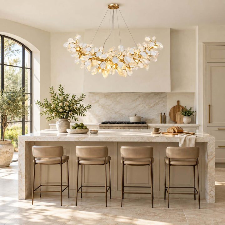 Talveris Linear Chandelier for Dining Rooms in Gold and Ceramic
