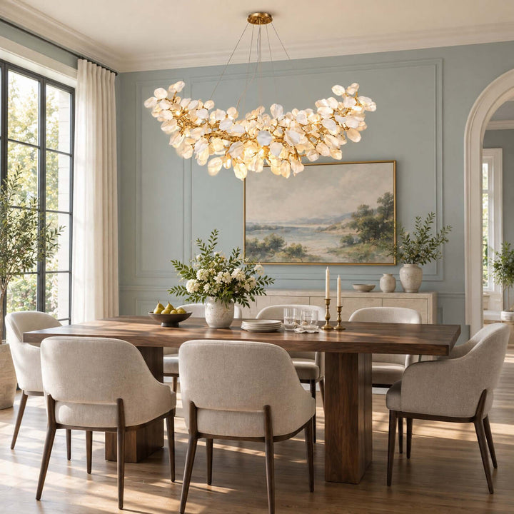 Talveris Linear Chandelier for Dining Rooms in Gold and Ceramic