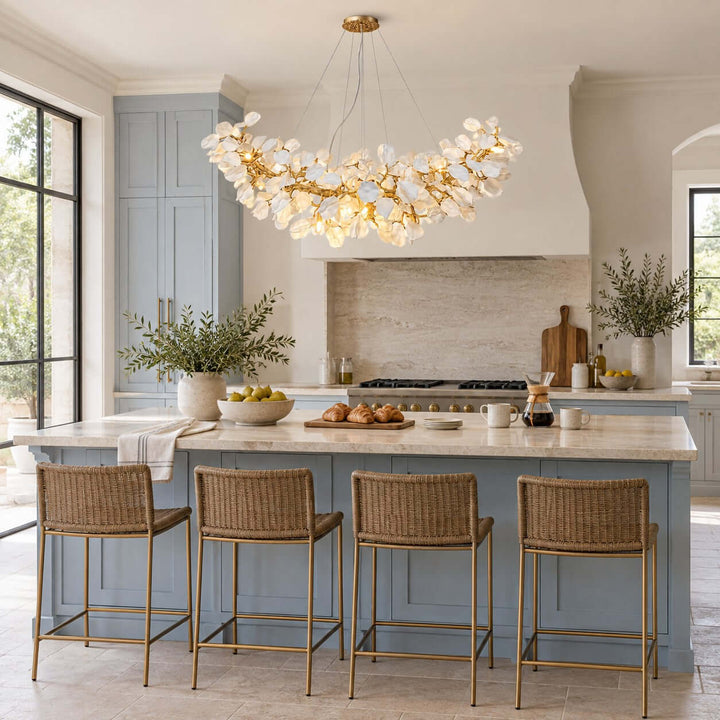 Talveris Linear Chandelier for Dining Rooms in Gold and Ceramic