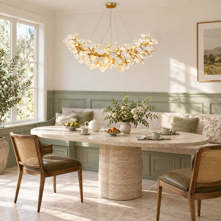 Talveris Linear Chandelier for Dining Rooms in Gold and Ceramic