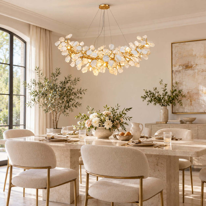 Talveris Linear Chandelier for Dining Rooms in Gold and Ceramic