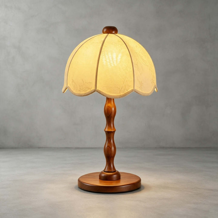 Tamber Vintage Wood Table Lamp with Scalloped Floral Shade