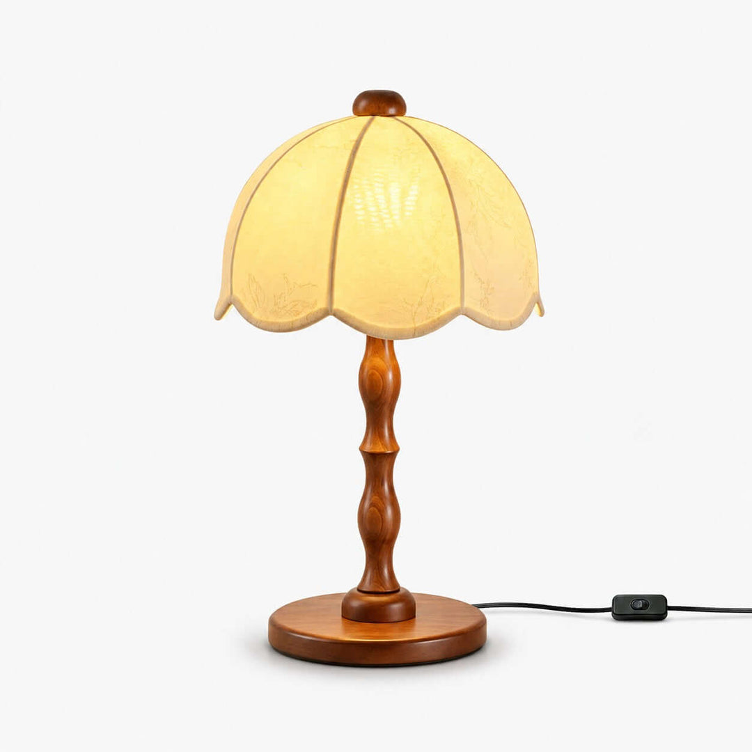 Tamber Vintage Wood Table Lamp with Scalloped Floral Shade
