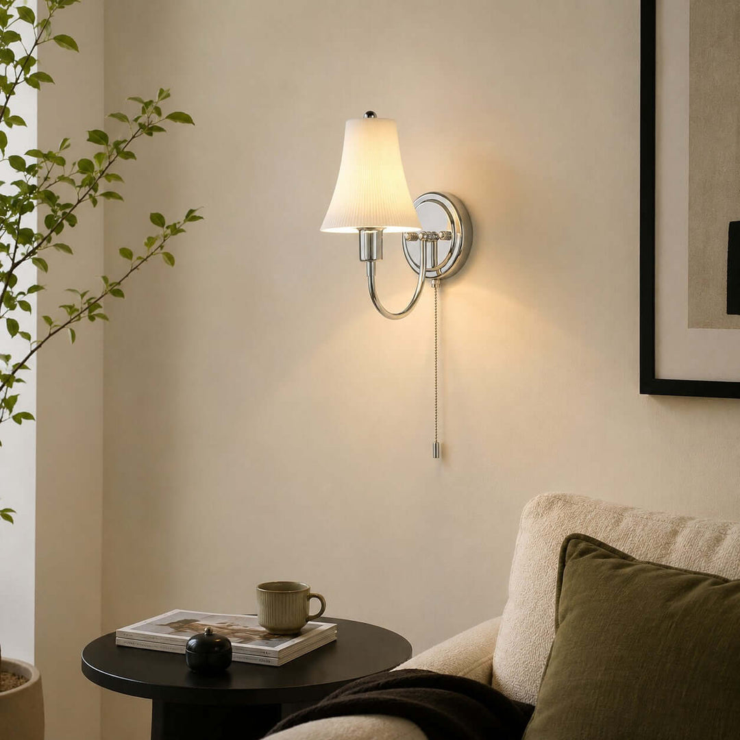 Tamsen Chrome and Ceramic Wall Lamp for Bedroom and Hallway