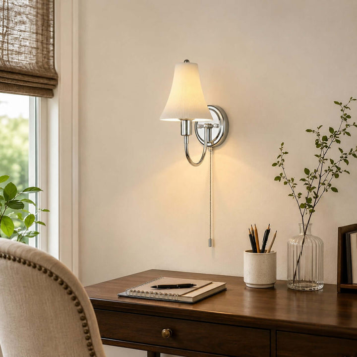 Tamsen Chrome and Ceramic Wall Lamp for Bedroom and Hallway