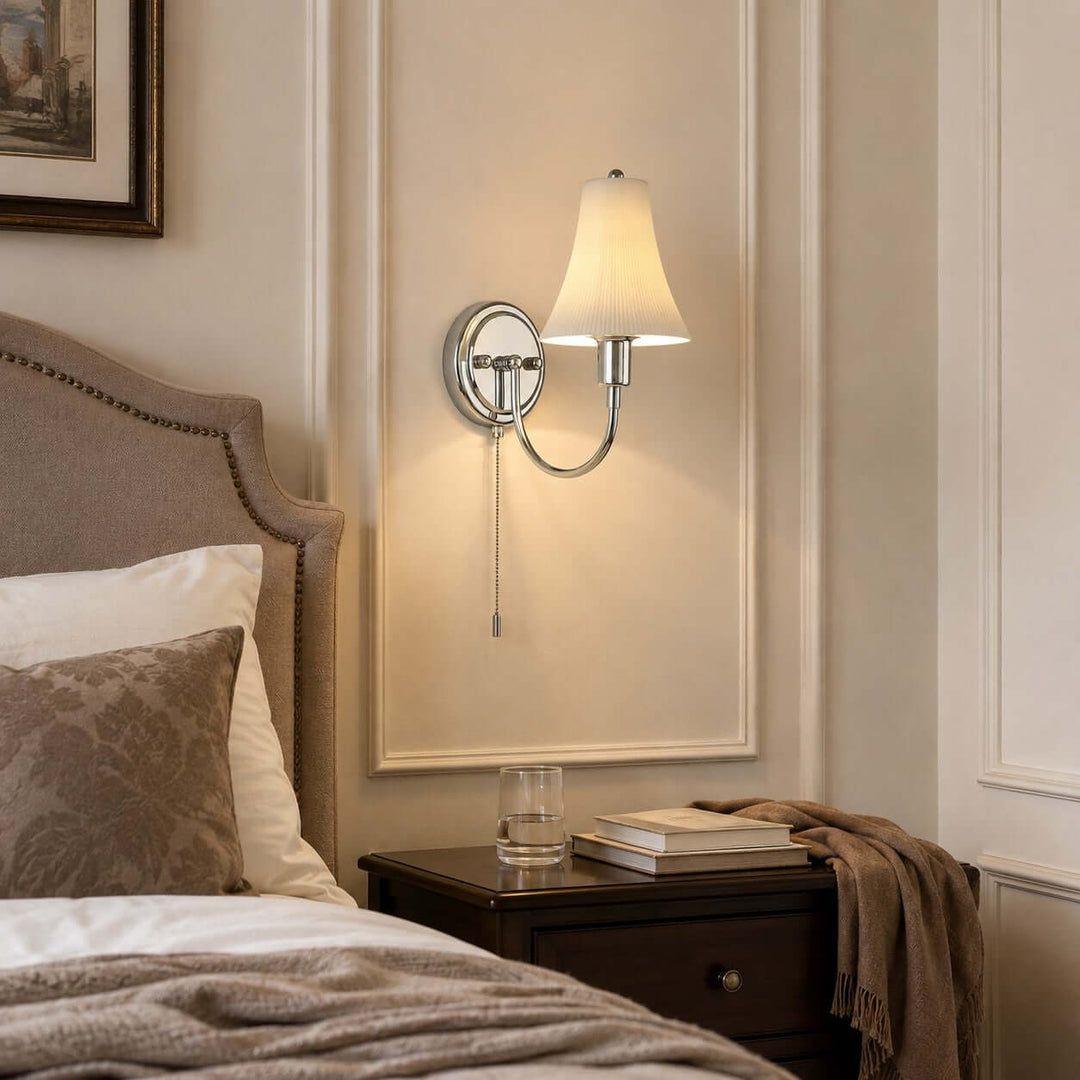 Tamsen Chrome and Ceramic Wall Lamp for Bedroom and Hallway