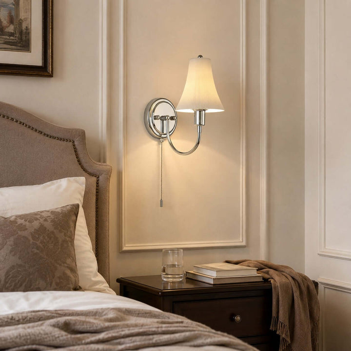 Tamsen Chrome and Ceramic Wall Lamp for Bedroom and Hallway